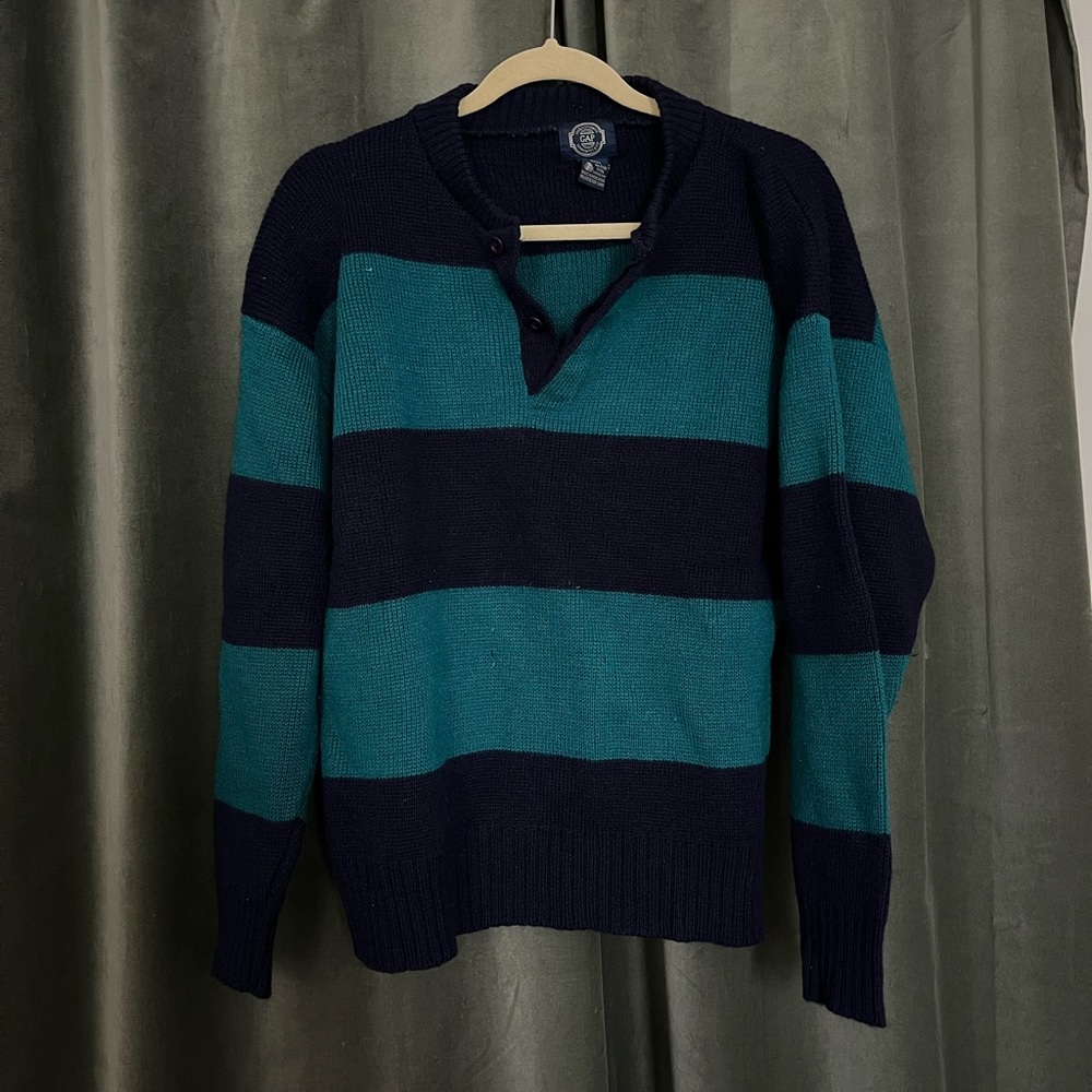 Vintage oversized Gap Henley sweater size M Teal and Navy